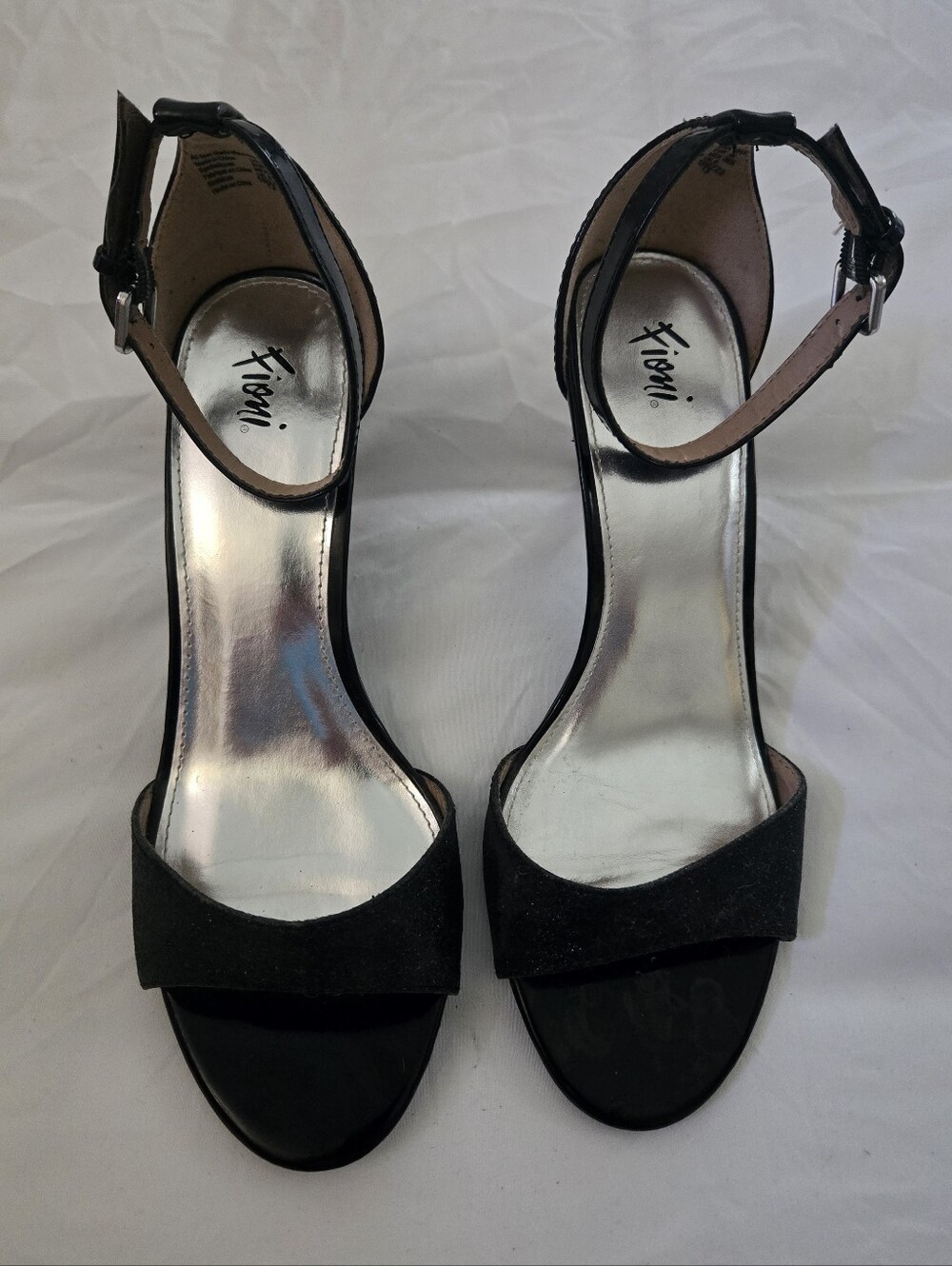 FIONI Black Sparkle Ankle Strap Open-Toe Heels